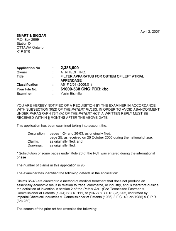 Canadian Patent Document 2388600. Prosecution-Amendment 20070402. Image 1 of 2