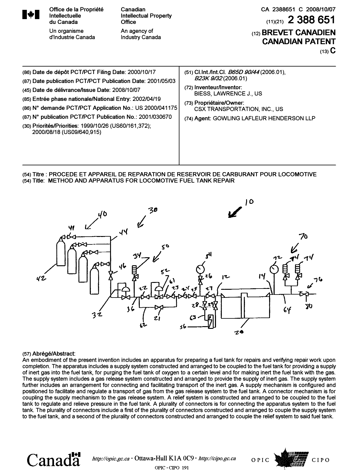 Document de brevet canadien 2388651. Page couverture 20071223. Image 1 de 1