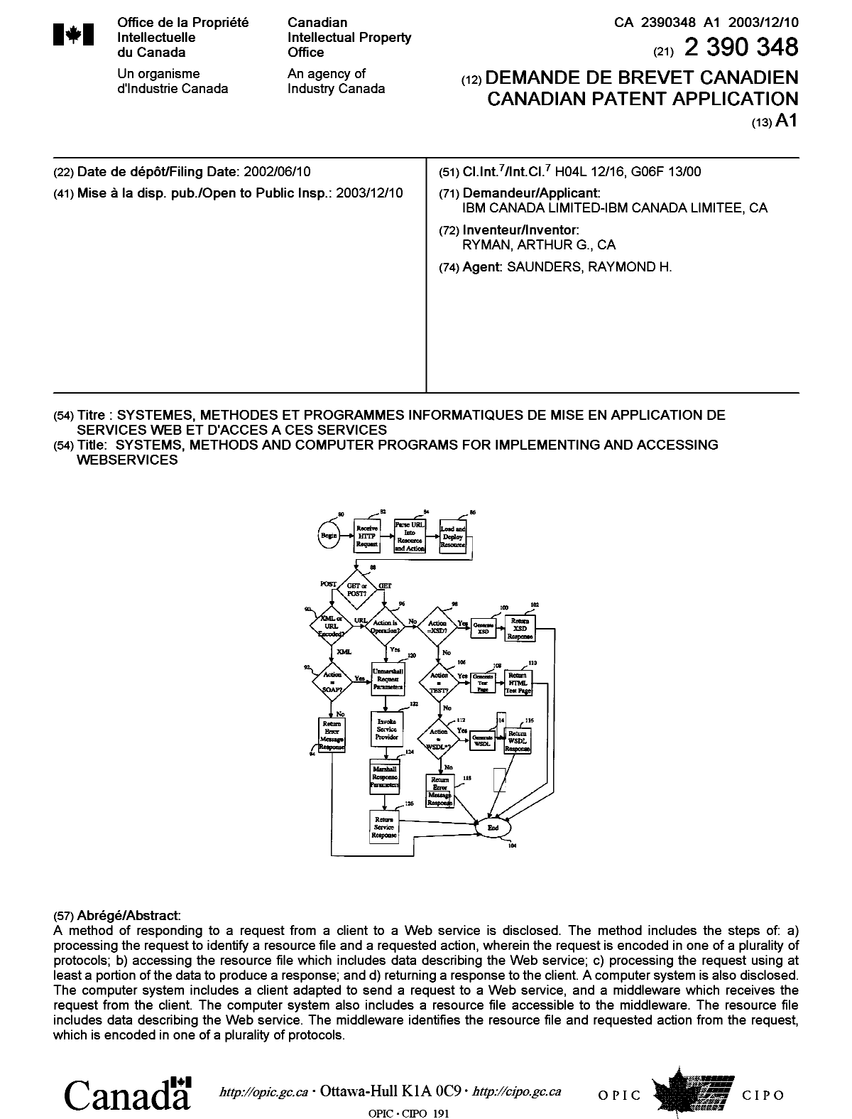 Canadian Patent Document 2390348. Cover Page 20031114. Image 1 of 1