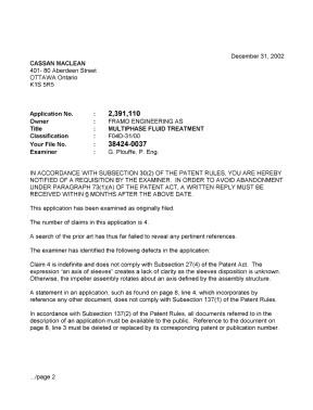 Canadian Patent Document 2391110. Prosecution-Amendment 20021231. Image 1 of 2