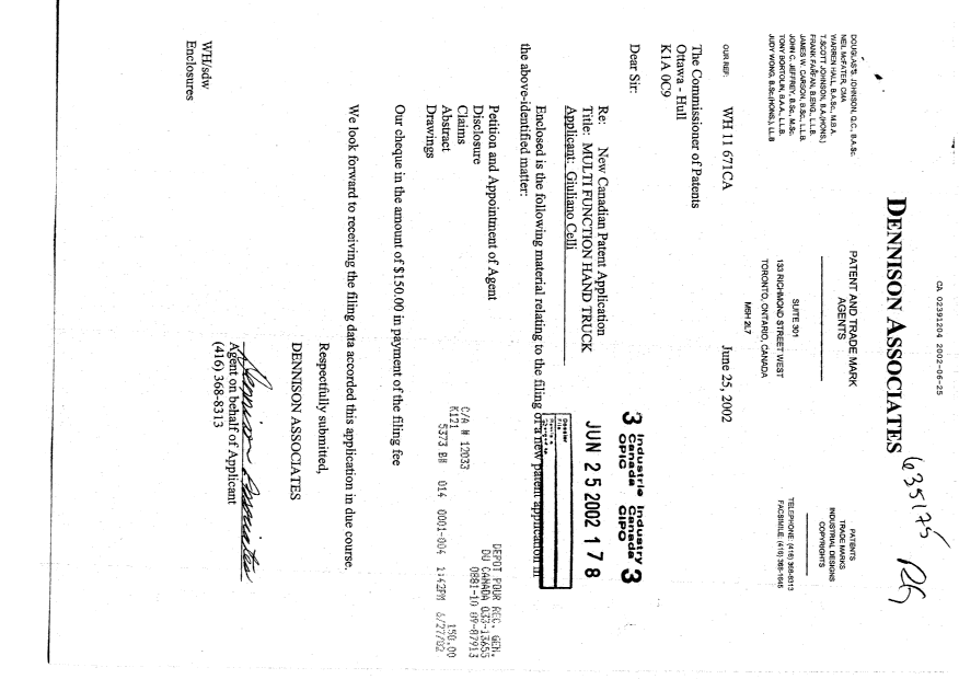 Document de brevet canadien 2391204. Cession 20020625. Image 1 de 3