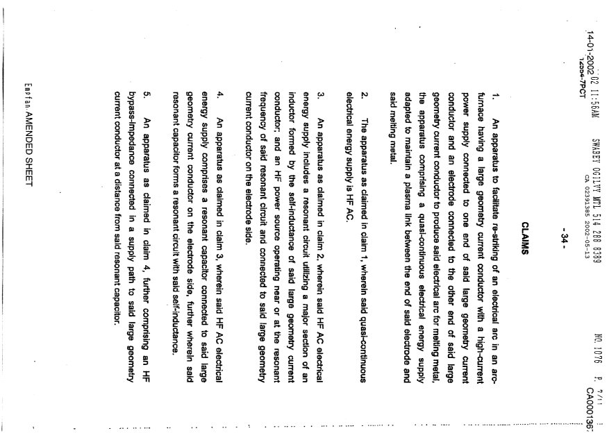 Document de brevet canadien 2391385. Revendications 20011213. Image 1 de 5