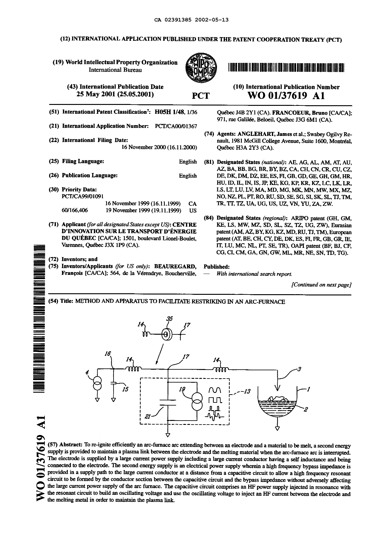 Document de brevet canadien 2391385. Abrégé 20011213. Image 1 de 2