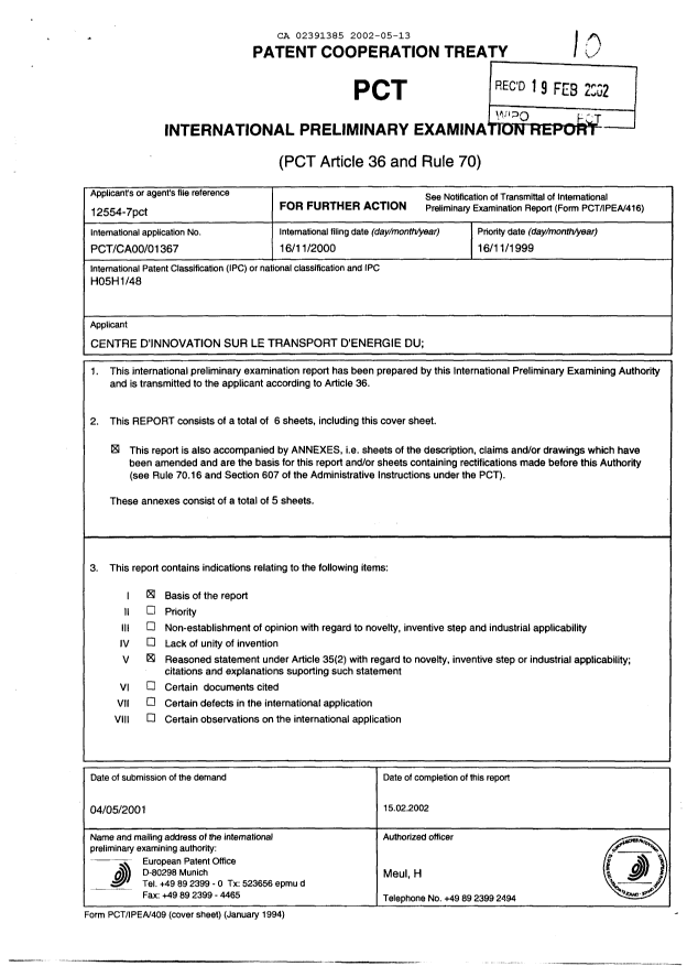 Document de brevet canadien 2391385. PCT 20011213. Image 2 de 15