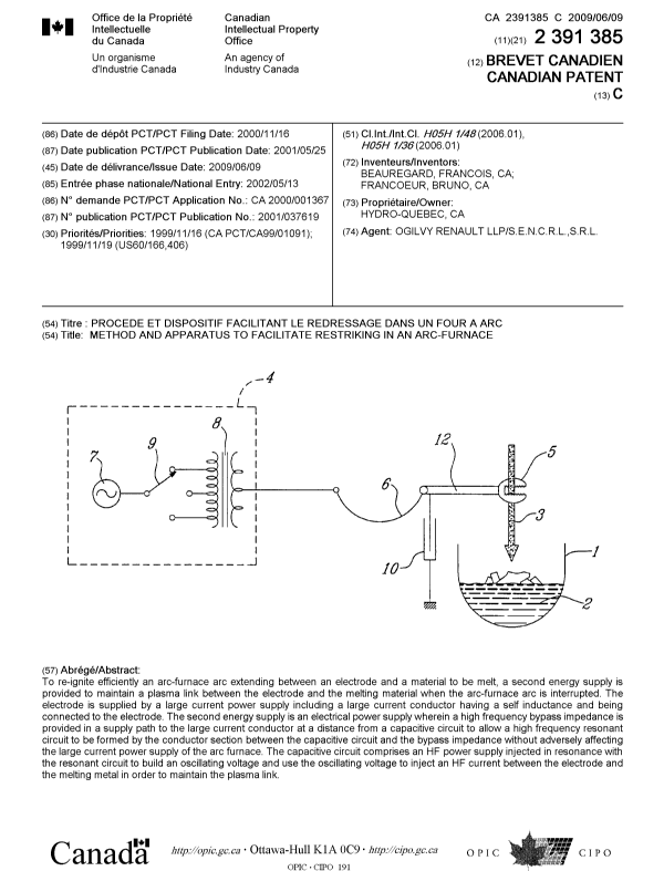 Document de brevet canadien 2391385. Page couverture 20081213. Image 1 de 1