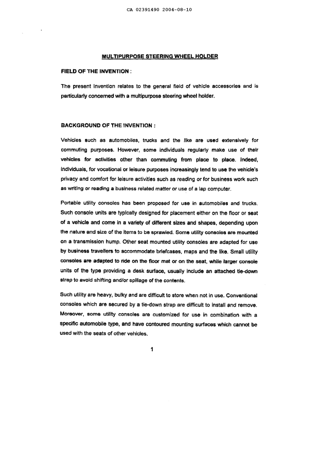 Document de brevet canadien 2391490. Description 20031210. Image 1 de 7