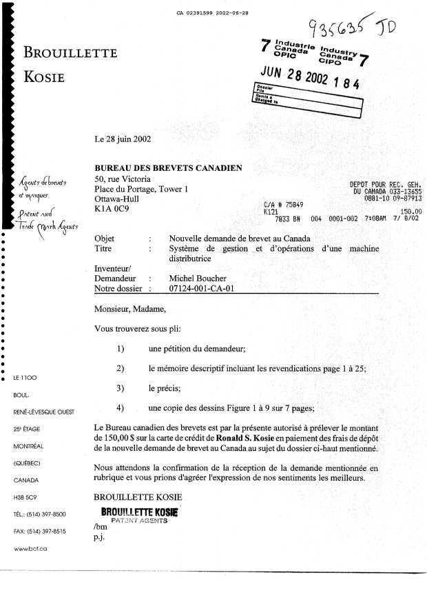 Document de brevet canadien 2391599. Cession 20020628. Image 1 de 2