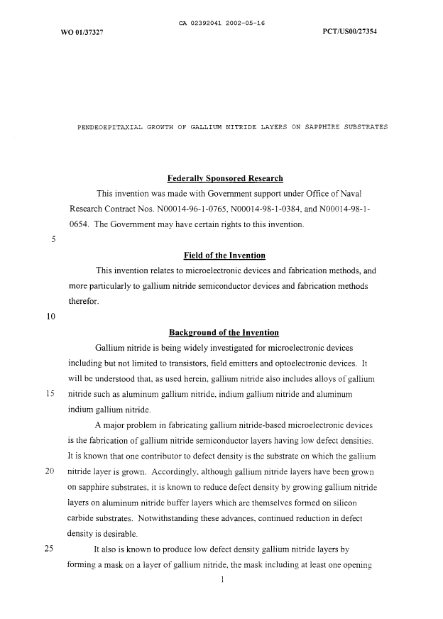 Document de brevet canadien 2392041. Description 20020516. Image 1 de 14