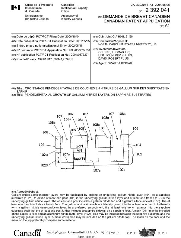 Document de brevet canadien 2392041. Page couverture 20021024. Image 1 de 1