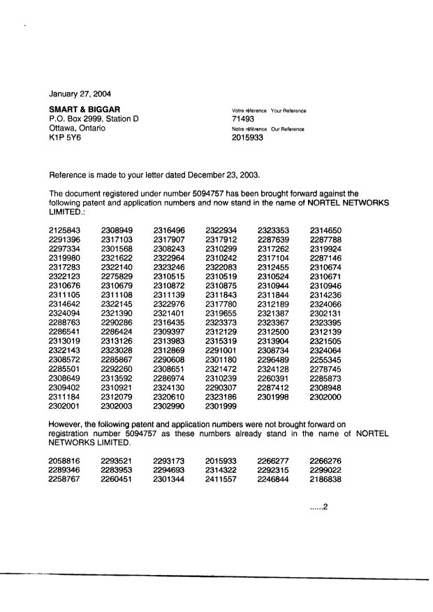 Canadian Patent Document 2393574. Correspondence 20031227. Image 1 of 2