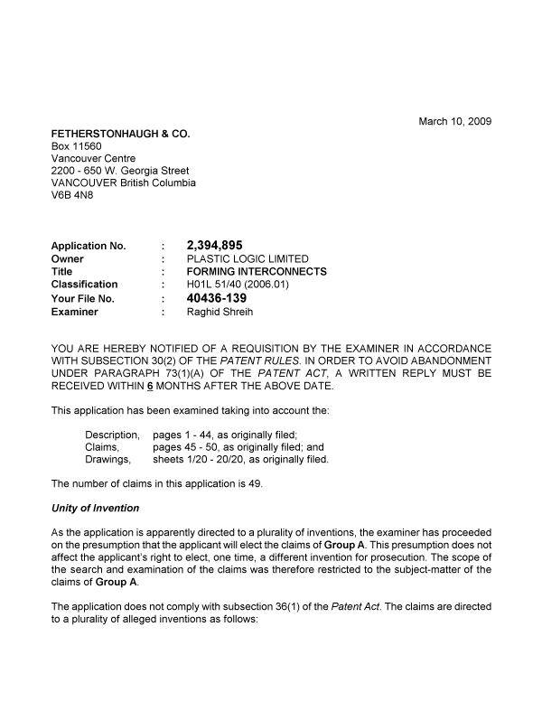 Canadian Patent Document 2394895. Prosecution-Amendment 20081210. Image 1 of 3