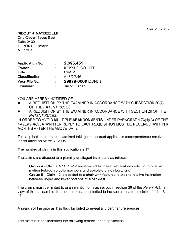Document de brevet canadien 2395451. Poursuite-Amendment 20050420. Image 1 de 2