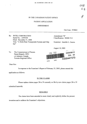 Canadian Patent Document 2395538. Prosecution-Amendment 20050810. Image 1 of 17