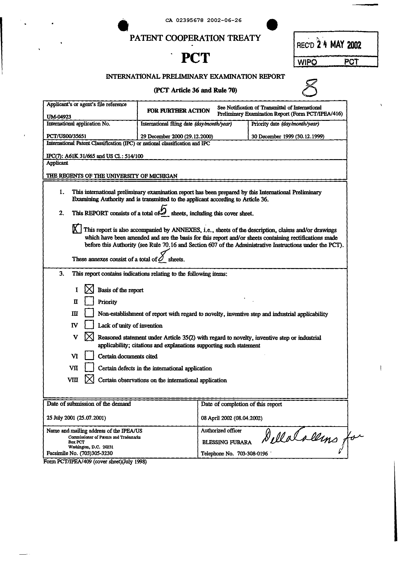 Document de brevet canadien 2395678. PCT 20011226. Image 1 de 13