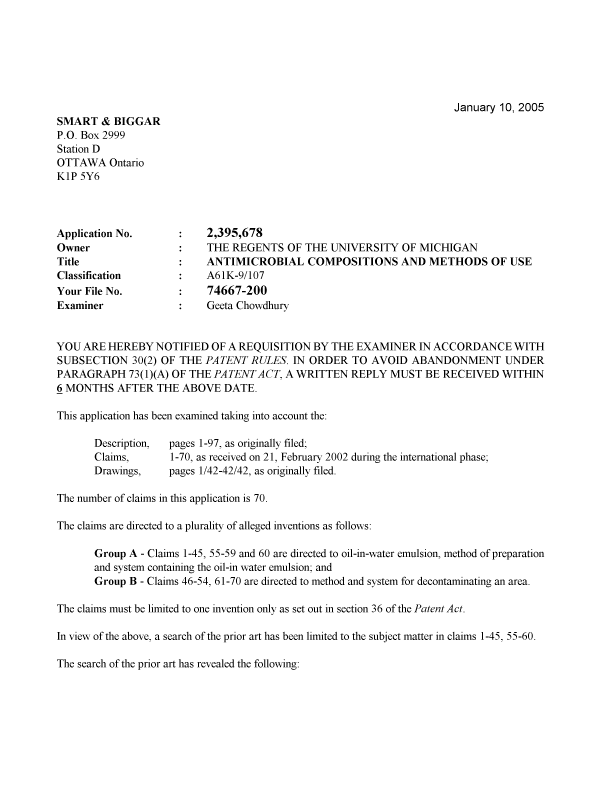 Canadian Patent Document 2395678. Prosecution-Amendment 20041210. Image 1 of 3