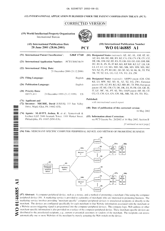 Canadian Patent Document 2395727. Abstract 20020621. Image 1 of 2