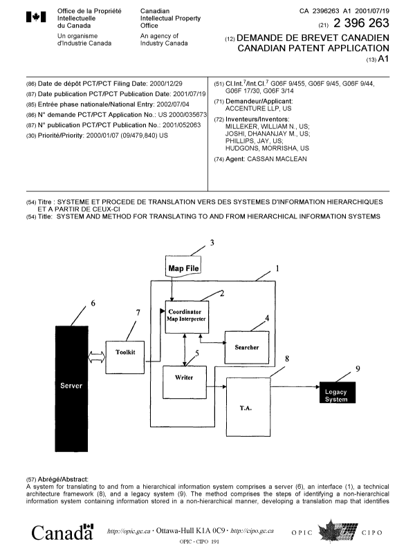 Document de brevet canadien 2396263. Page couverture 20021129. Image 1 de 2