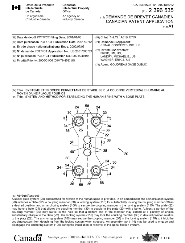 Document de brevet canadien 2396535. Page couverture 20021003. Image 1 de 1