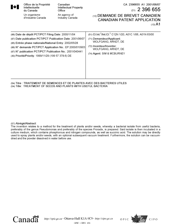 Document de brevet canadien 2396655. Page couverture 20021104. Image 1 de 1