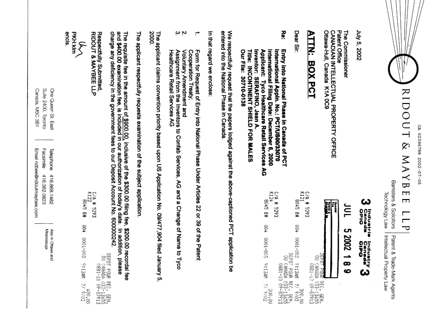 Document de brevet canadien 2396788. Cession 20020705. Image 1 de 13