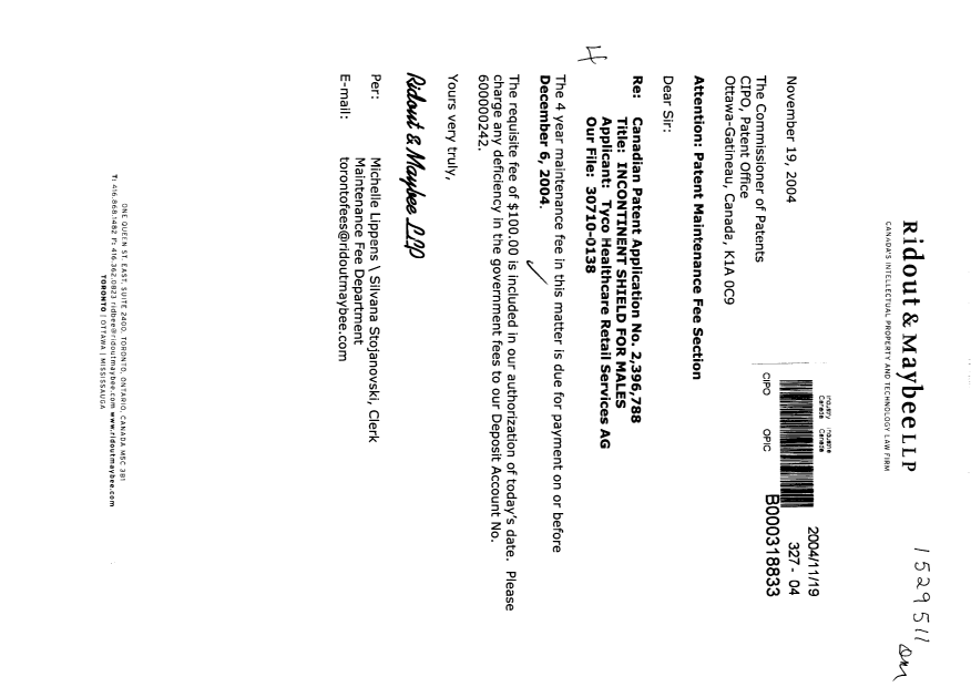 Document de brevet canadien 2396788. Taxes 20041119. Image 1 de 1