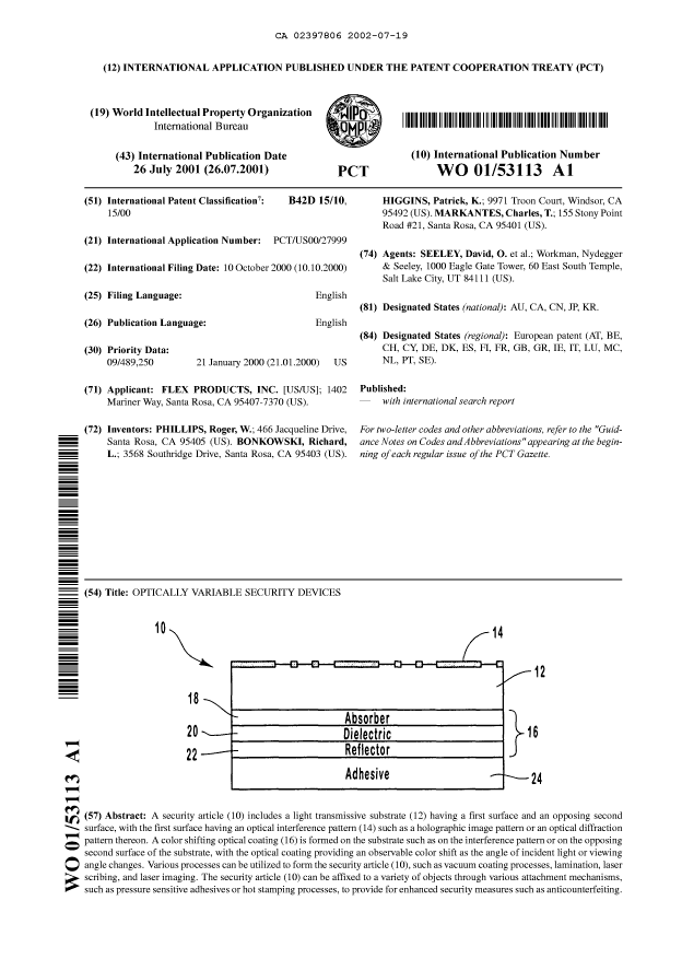 Document de brevet canadien 2397806. Abrégé 20020719. Image 1 de 1