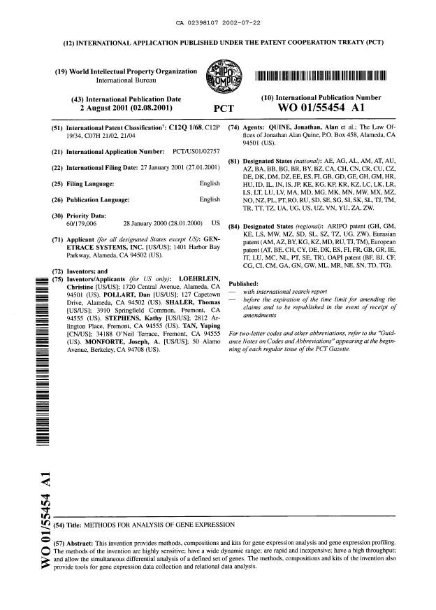 Document de brevet canadien 2398107. Abrégé 20020722. Image 1 de 1