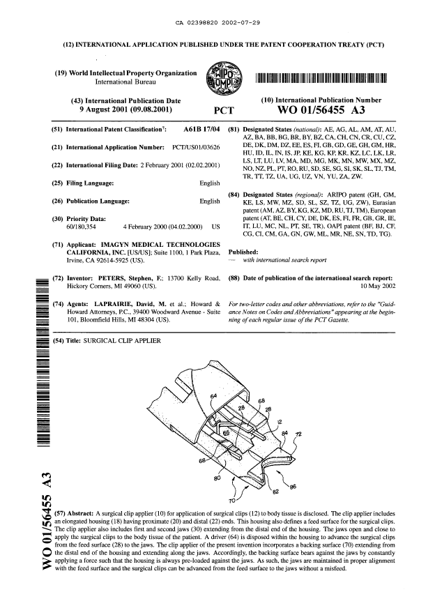 Document de brevet canadien 2398820. Abrégé 20020729. Image 1 de 1