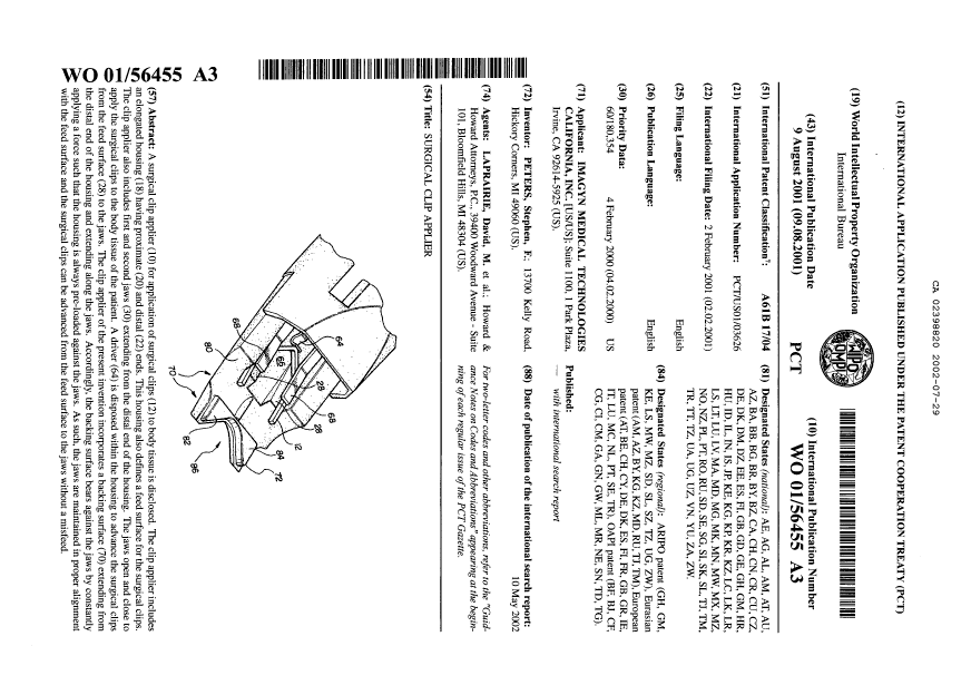 Document de brevet canadien 2398820. Abrégé 20020729. Image 1 de 1
