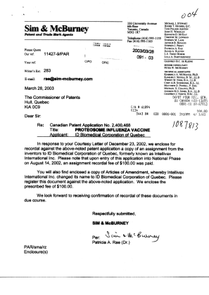 Document de brevet canadien 2400468. Cession 20021228. Image 1 de 9