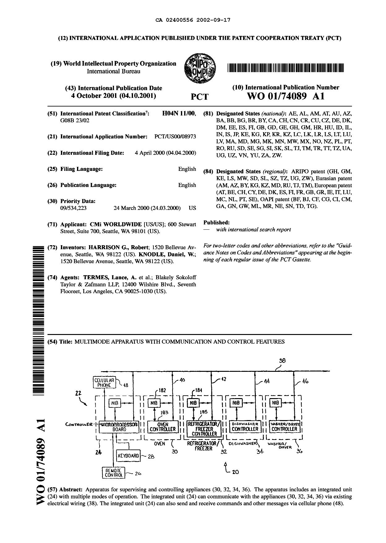 Canadian Patent Document 2400556. Abstract 20020917. Image 1 of 1