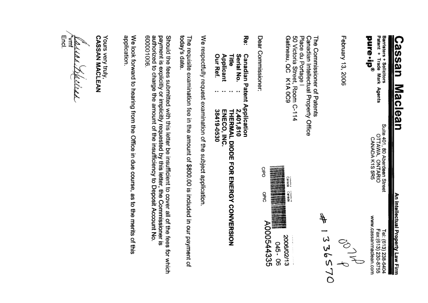 Canadian Patent Document 2401810. Prosecution-Amendment 20060213. Image 1 of 1