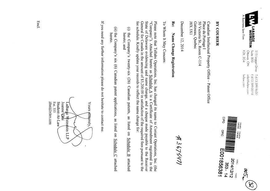 Canadian Patent Document 2402242. Assignment 20141212. Image 1 of 7