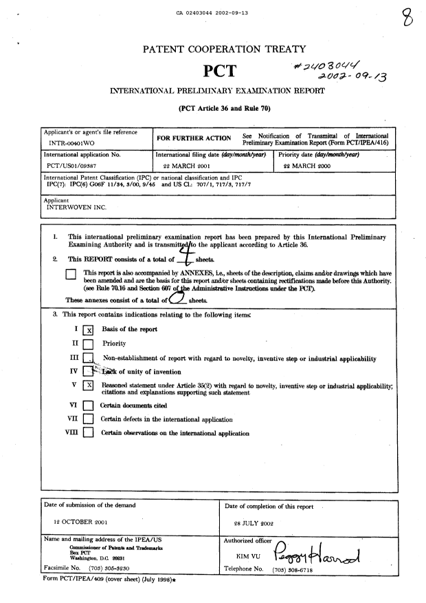 Document de brevet canadien 2403044. PCT 20020913. Image 1 de 4