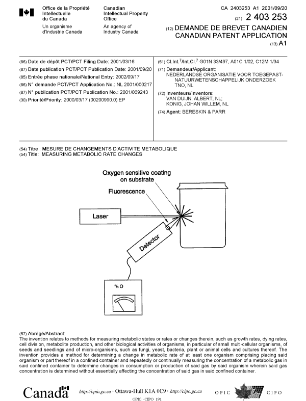 Document de brevet canadien 2403253. Page couverture 20021209. Image 1 de 1
