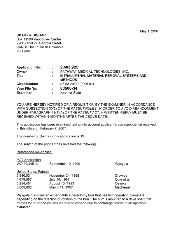 Document de brevet canadien 2403925. Poursuite-Amendment 20070501. Image 1 de 3