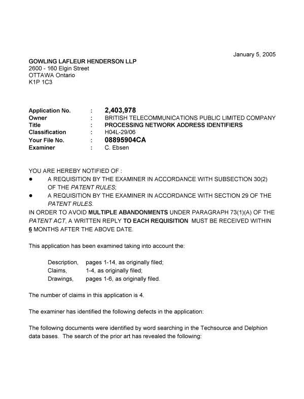 Document de brevet canadien 2403978. Poursuite-Amendment 20050105. Image 1 de 3