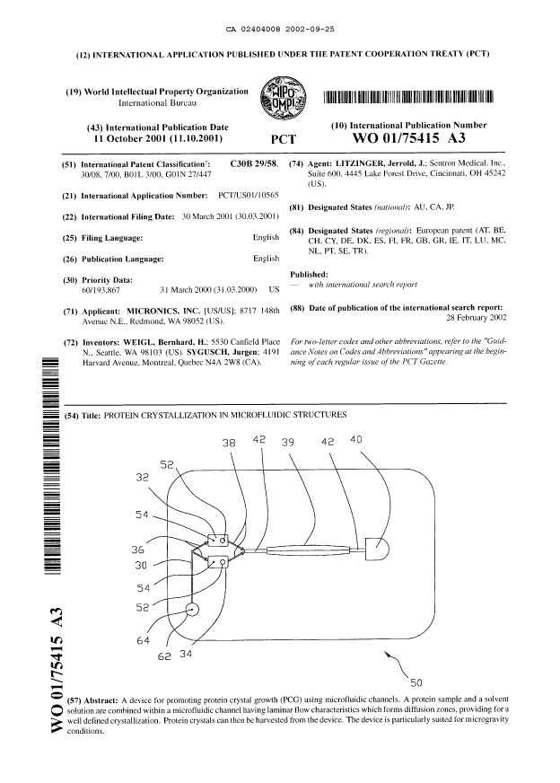 Document de brevet canadien 2404008. Abrégé 20020925. Image 1 de 1