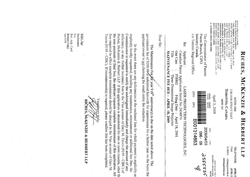 Canadian Patent Document 2404976. Fees 20090403. Image 1 of 1