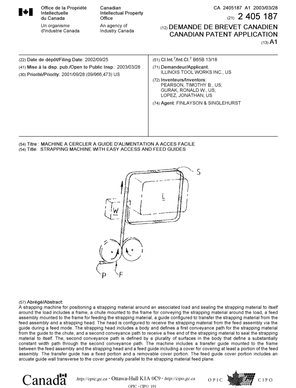 Document de brevet canadien 2405187. Page couverture 20030304. Image 1 de 1