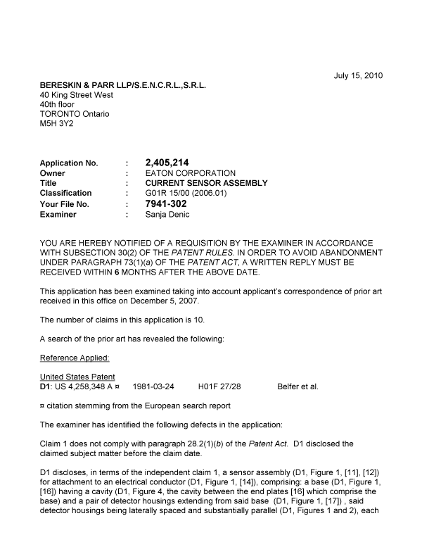 Document de brevet canadien 2405214. Poursuite-Amendment 20100715. Image 1 de 2