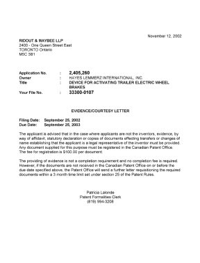 Canadian Patent Document 2405260. Correspondence 20021107. Image 1 of 1