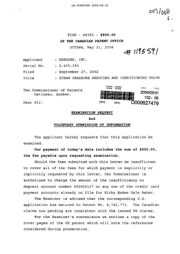 Document de brevet canadien 2405390. Poursuite-Amendment 20060531. Image 1 de 2