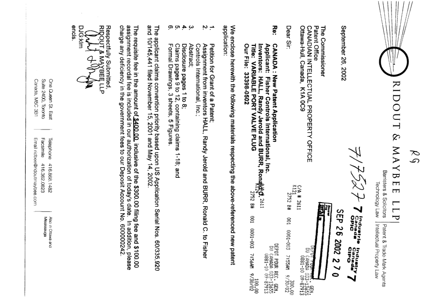 Canadian Patent Document 2405394. Assignment 20020926. Image 1 of 5