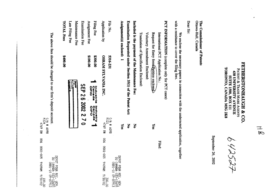 Document de brevet canadien 2405398. Cession 20020926. Image 1 de 7