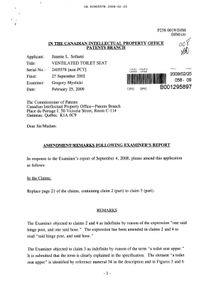 Canadian Patent Document 2405578. Prosecution-Amendment 20090225. Image 1 of 3