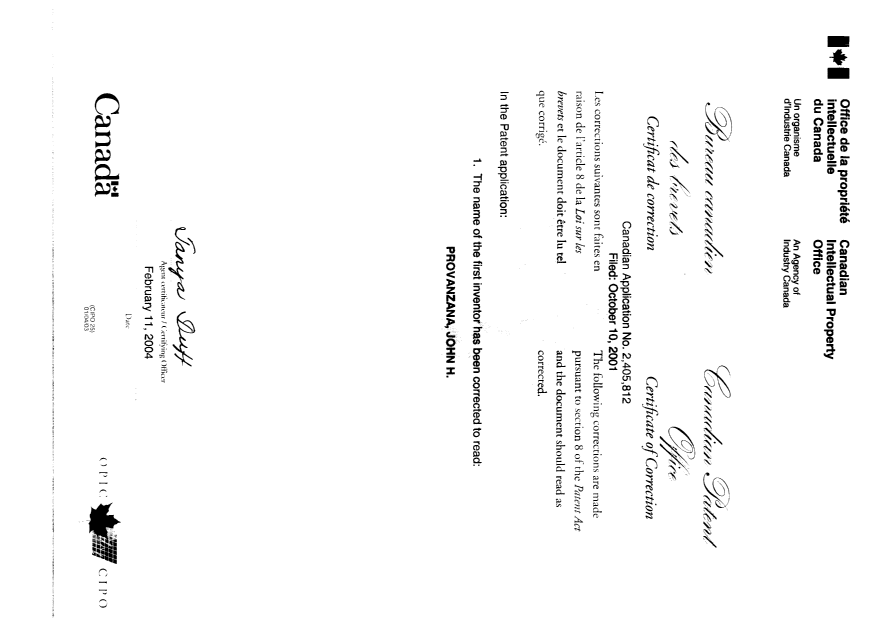 Canadian Patent Document 2405812. Prosecution-Amendment 20031211. Image 2 of 2