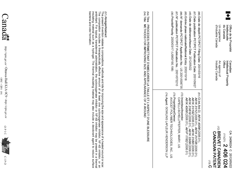 Document de brevet canadien 2406024. Page couverture 20111226. Image 1 de 1
