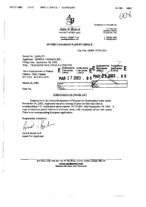 Canadian Patent Document 2406071. Prosecution-Amendment 20030327. Image 1 of 1