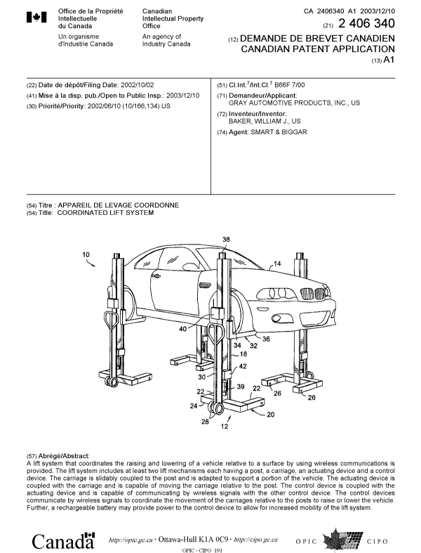 Canadian Patent Document 2406340. Cover Page 20021214. Image 1 of 1
